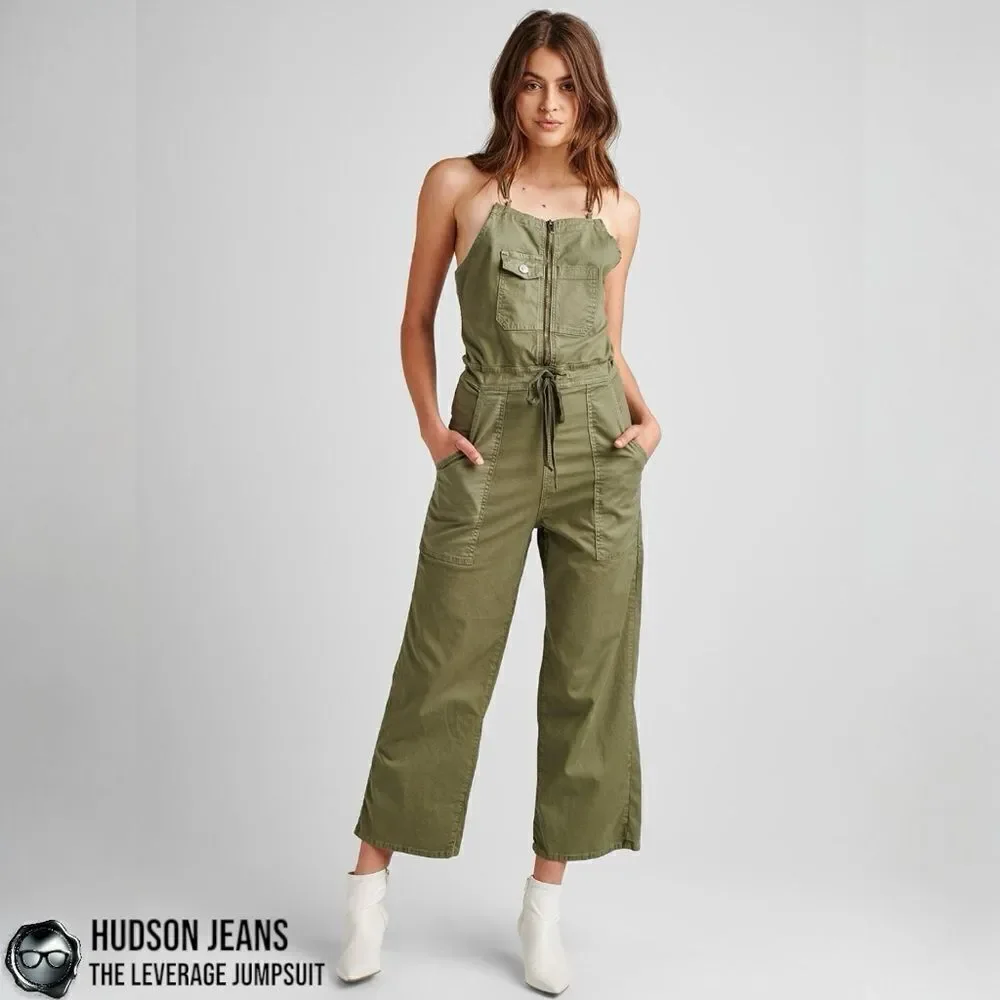 HUDSON JEANS THE LEVERAGE JUMPSUIT IN FORESTER LIGHT CAMO GREEN OVERALLS SMALL